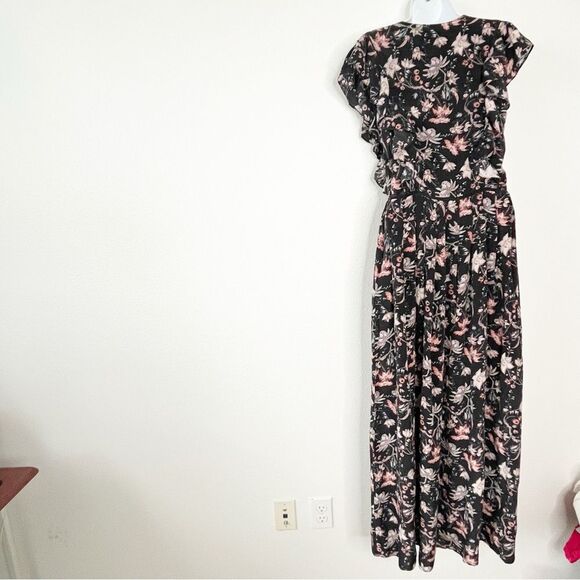 Adriana Degreas 100% Silk Floral Maxi Sleeves Dress Flutter Sundress Size Medium - Picture 3 of 12